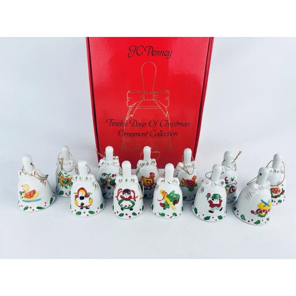 Vintage JC Penney 12 Days of Christmas Porcelain Hand‎ Painted Bells Collection